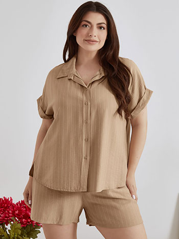 Shirt striped with linen in dark beige