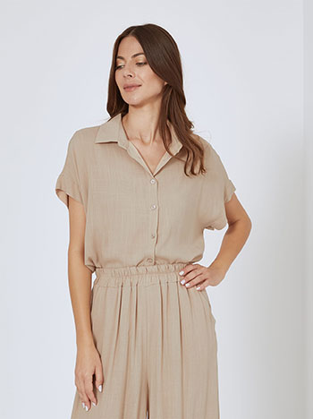 Shirt monochrome viscose in dark beige