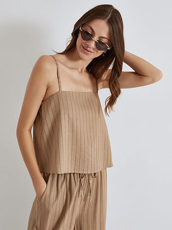Crop top striped with linen in brown