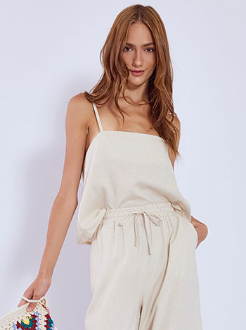 Crop top with linen in light beige