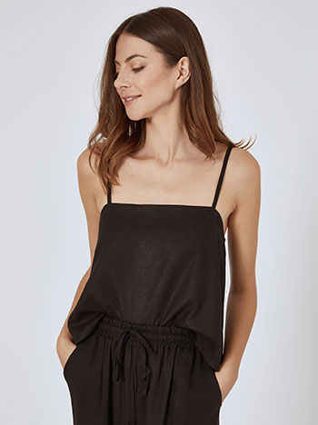Crop top with linen in black
