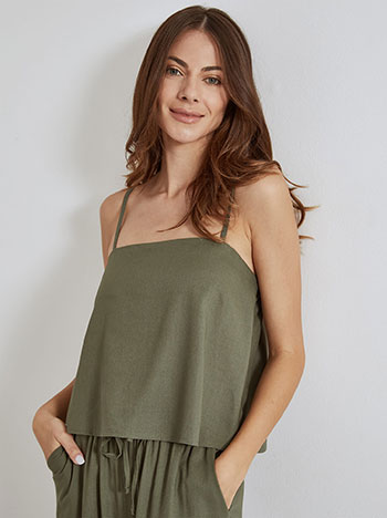 Crop top with linen in khaki