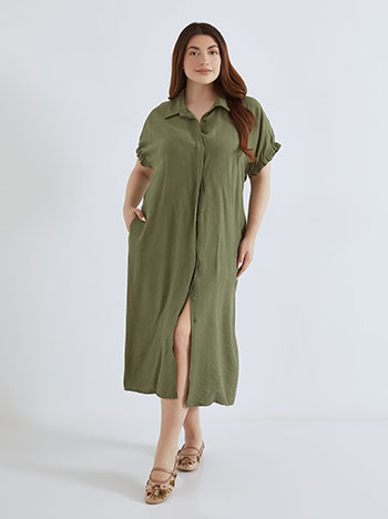 Shirtdress midi short sleeved in khaki
