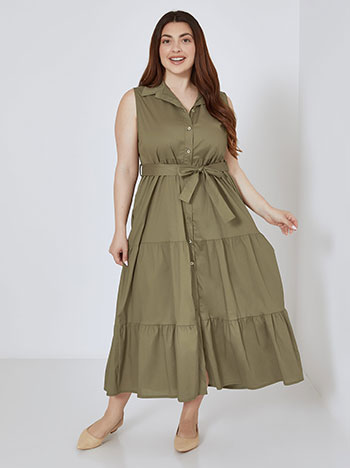 Shirtdress midi with cotton in khaki