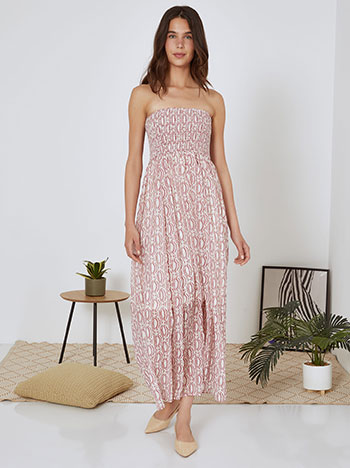 Dress maxi strapless printed in dusty pink