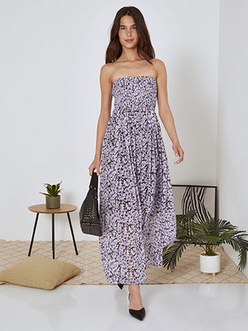 Φόρεμα μάξι strapless floral σε μωβ ανοιχτό