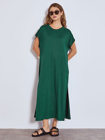 Dress with side slit in dark green