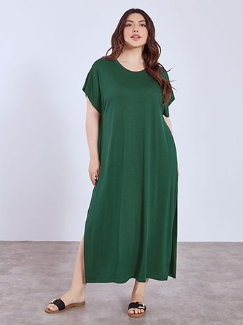 Dress with side slit in dark green