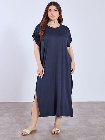 Dress with side slit in dark blue