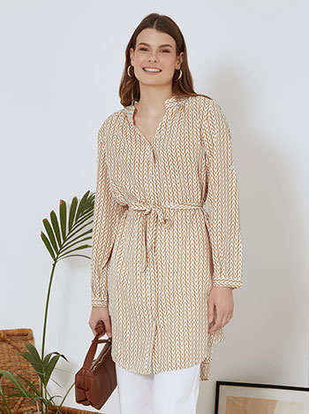 Shirt printed with belt in beige