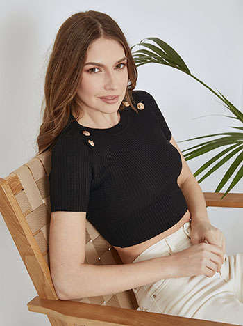 Crop top ελαστικό με κουμπιά σε μαύρο