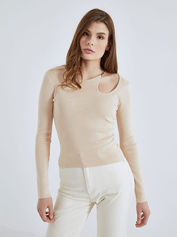 Top with front cut out in beige
