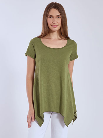 Μπλούζα με ασύμμετρο τελείωμα σε λαδί