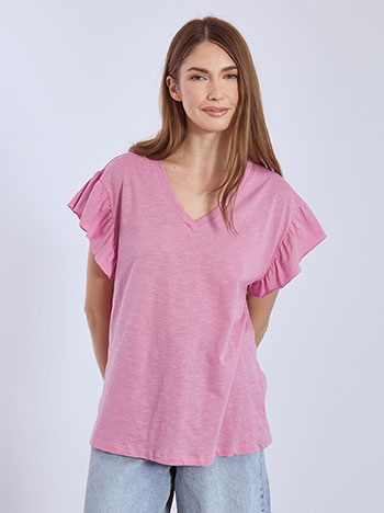 Μπλούζα βαμβακερή με βολάν σε σάπιο μήλο