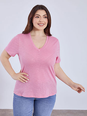 T-shirt cotton with V neckline in dusty pink