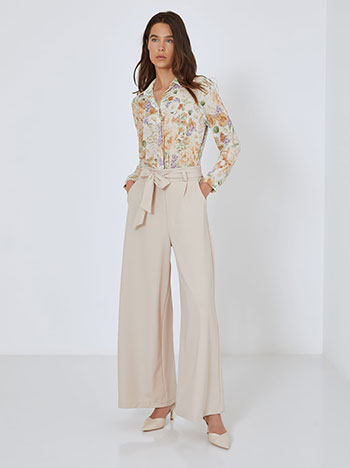 Wide legg trousers with detachable belt in beige
