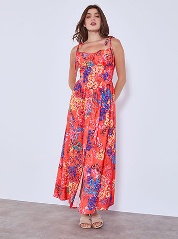 Dress floral maxi with buttons in red
