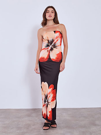Φόρεμα strapless φλοράλ σε μαύρο
