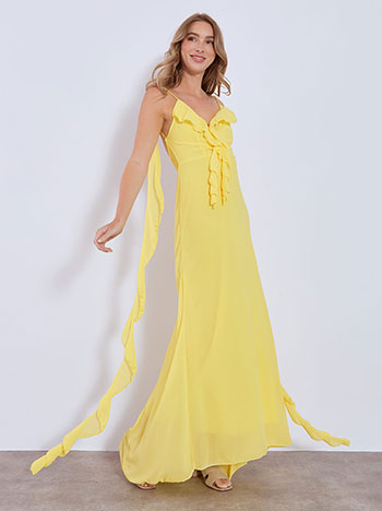 Dress maxi asymmetric with V back in yellow