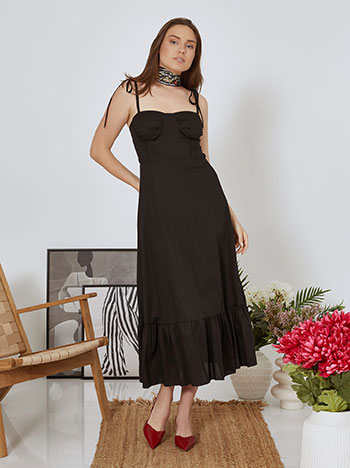 Dress maxi with tied straps in black