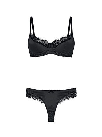 Lingerie set satin with lace in black