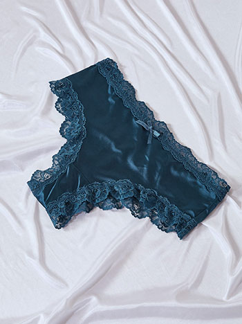 Brief satin with lace in teal