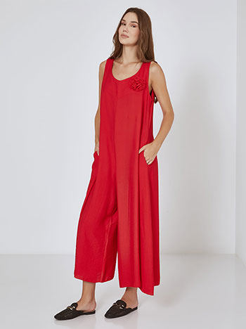 Jumpsuit with detachable pin in red