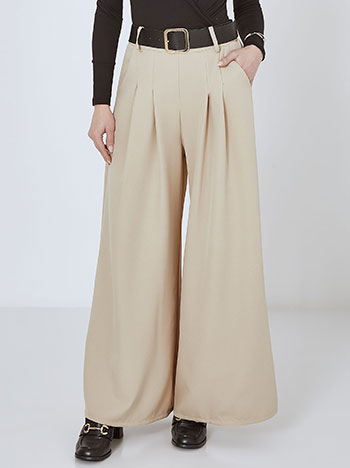 Trousers wide leg with belt in beige