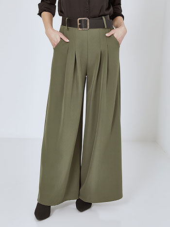 Trousers wide leg with belt in khaki