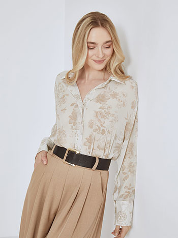 Shirt floral semi sheer in light beige