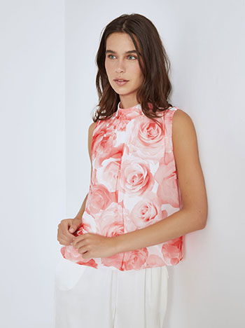 Top sleeveless floral semi sheer in pink