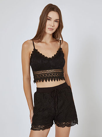 Crop top απο δαντέλα σε μαύρο