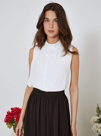 Top sleeveless with strass in white