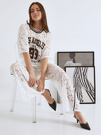 Top and wide leg trousers laced set in white