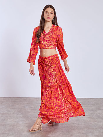 Top and maxi skirt printed set in orange