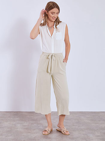 Culottes with front tie in beige