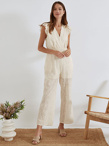 Jumpsuit broderie in light beige