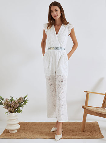 Jumpsuit broderie in white