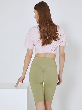Cyclist leggings with shirred details in olive green