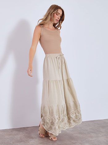 Skirt maxi with broderie hemline in beige