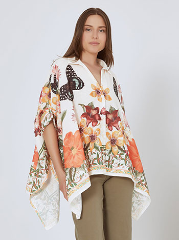 Shirt with butterflies and flowers in off white