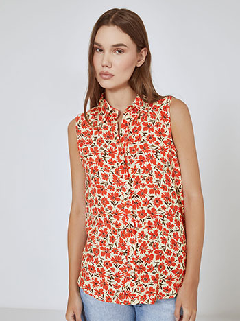 Shirt sleeveless floral in beige