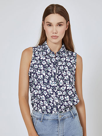 Shirt sleeveless floral in dark blue