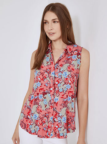 Shirt sleeveless printed in dark pink