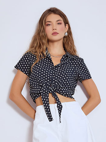 Shirt polka dot with tie in dark blue