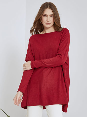 Sweater with textured details in wine red