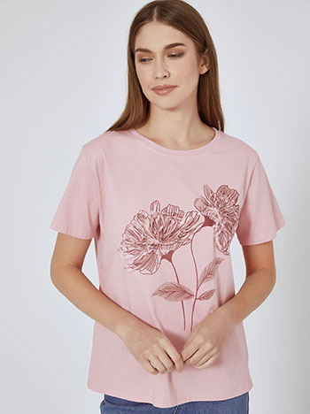 T-shirt with metallic flower in pink