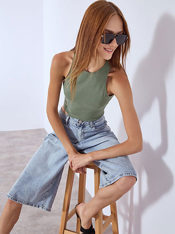 Crop top with cotton in khaki