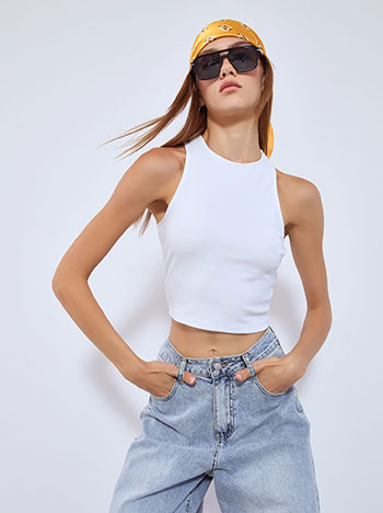 Crop top με βαμβάκι σε λευκό