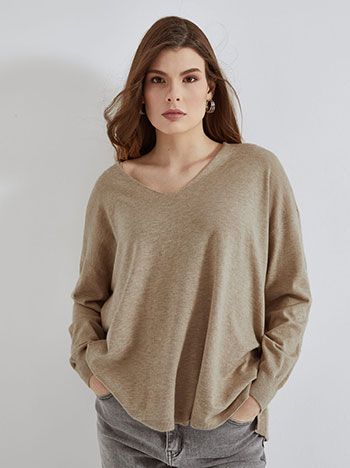 Sweater long with soft touch in dark beige